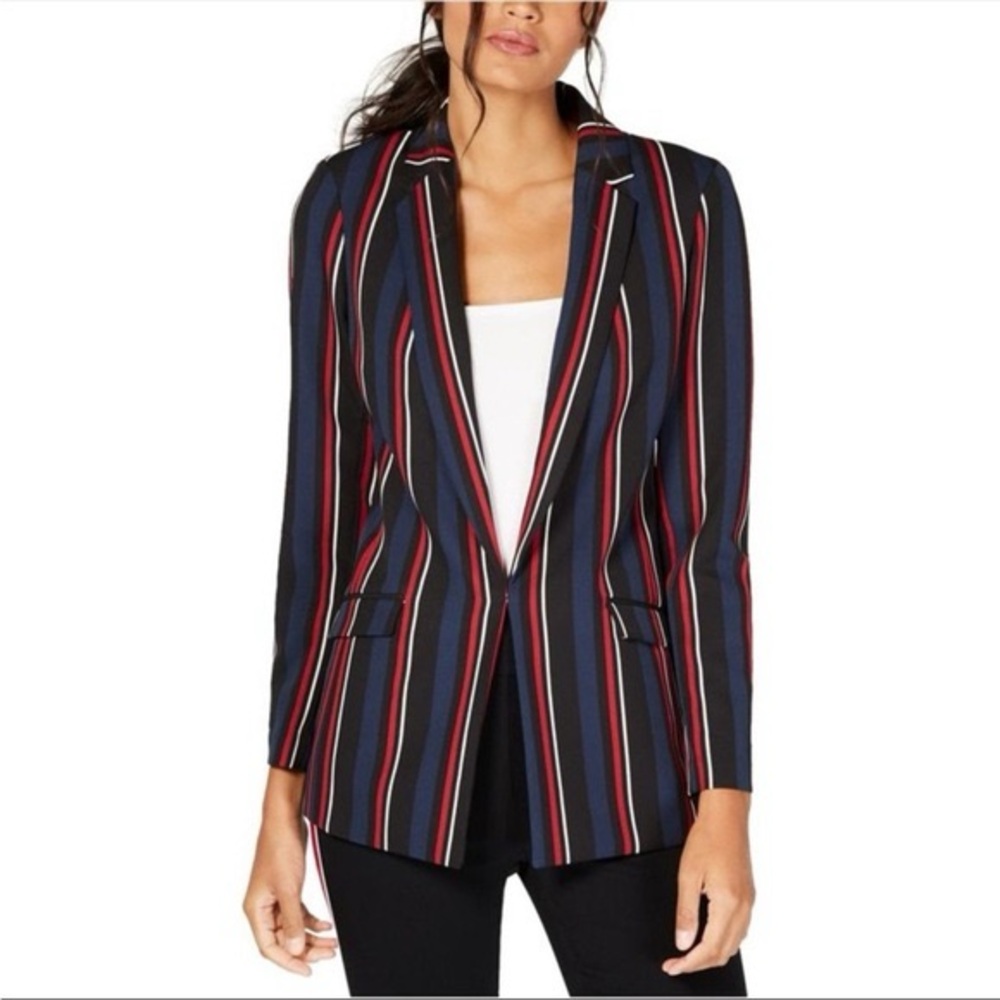 INC International Concepts Black Blazer with Red and Blue Stripes
